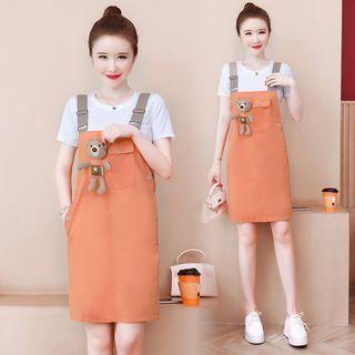 Set: Short-sleeve T-shirt + Mini Sheath Overall Dress