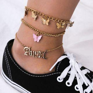 Acrylic & Alloy Butterfly Lettering Layered Anklet 811 - Gold - One Size