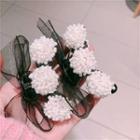 Chiffon Bow Faux Pearl Hair Clamp White Flower & Ribbon - Black - One Size