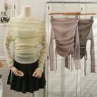 Glitter Off-shoulder Drawstring Sheer Top With Tube Top