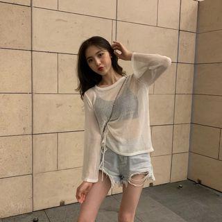 Ruched Front Plain Light Knit Top