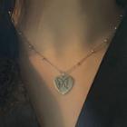 Heart Pendant Alloy Necklace Butterfly Heart - Silver - One Size