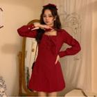 Long-sleeve Mini A-line Dress Red - One Size
