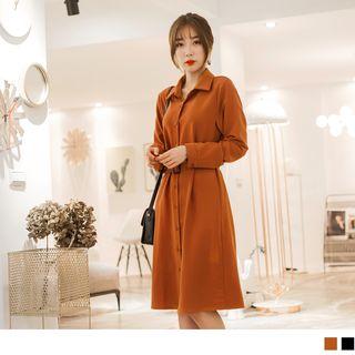 Long Sleeve Belt Shirtdress