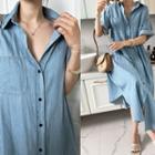 Denim Long Boxy Shirtdress Light Blue - One Size