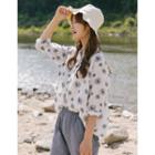 3/4-sleeve Floral Print Shirt Cream White - One Size