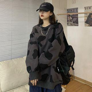 Chain Detail Cow Printed Hoodie