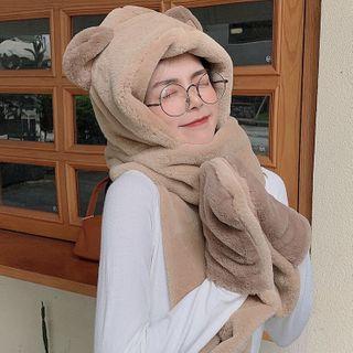 Bear Ear Faux Fur Hooded Scarf