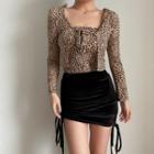 Leopard Print Tie-front Cropped Light Jacket