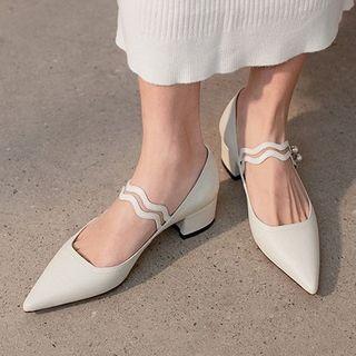 Wavy Mary Jane Genuine Leather Block Heel Pumps