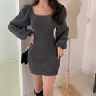 Square Neck Mini Sheath Dress Dress - Gray - One Size