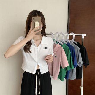 Polo-neck Logo Zip-front Cropped Top
