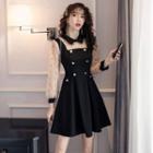 Mock Two-piece Dotted Long-sleeve A-line Dress