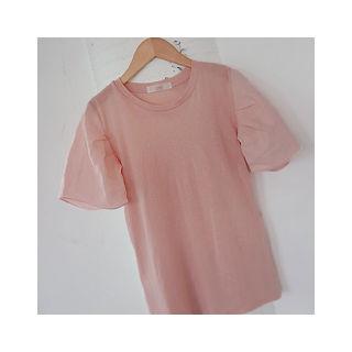 Crewneck Shirred-sleeve T-shirt