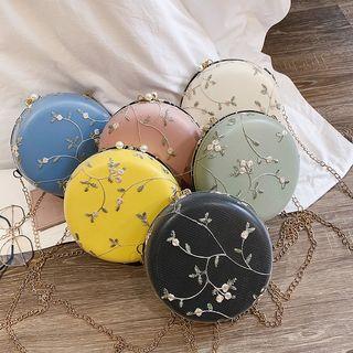 Chain Strap Embroidered Round Crossbody Bag