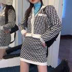 Set: Check Cardigan + Pencil Skirt Black & White - One Size