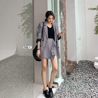 Gingham Set: Blazer + Frilled Mini Skort Black - One Size