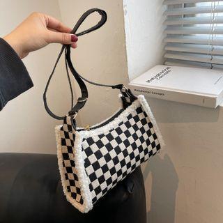 Fluffy Trim Patterned Crossbody Bag