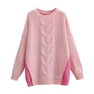 Color-block Round-neck Sweater Pink - Free Size