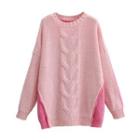 Color-block Round-neck Sweater Pink - Free Size