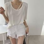 Padded-shoulder Strappy T-shirt