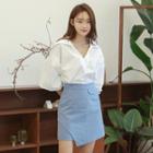 Diagonal-hem Linen Mini Skirt