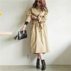 Epaulet Long Trench Coat With Sash