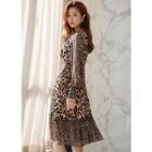 Bishop-sleeve Leopard Chiffon Dress