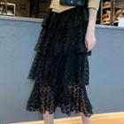 Layered A-line Midi Lace Skirt