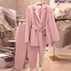 Set: Tie-waist Blazer + Cropped Straight-fit Pants