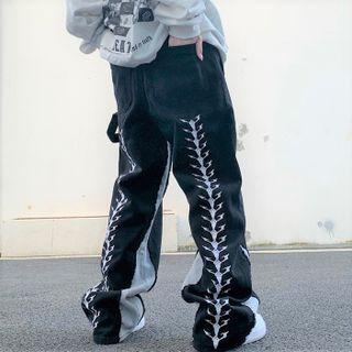 Two-tone Print Straight Leg Pants