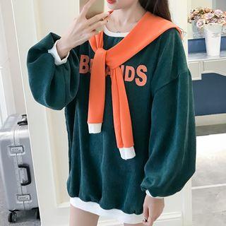 Set: Letter Corduroy Long-sleeve Sweatshirt + Scarf