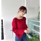 Square-neck Flared-cuff Blouse / Printed Sweatshirt