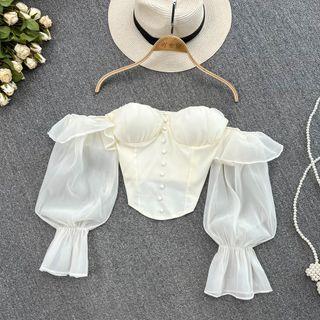 Off Shoulder Bell Sleeve Crop Blouse