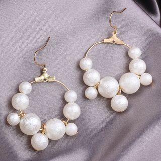 Faux Pearl Hoop Drop Earring A432 - 1 Pair - Gold - One Size