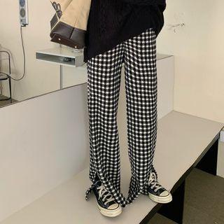 Check Straight Leg Pants Black - One Size