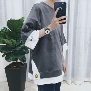 Mock Two Piece Smiley Face Embroidered T-shirt