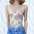 Sleeveless Square Neck Floral Print Crop Top