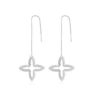 Simple Fashion Four-leafed Clover Tassel Earrings Silver - One Size