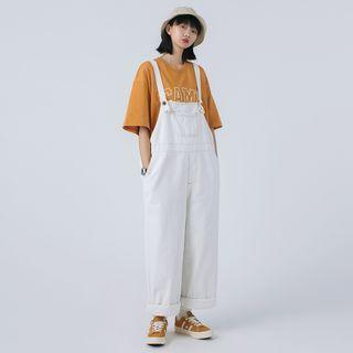 High-waist Washed Denim Cargo Jumpsuit