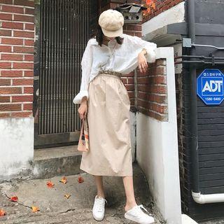 Long-sleeve Shirt / High-waist Skirt Set
