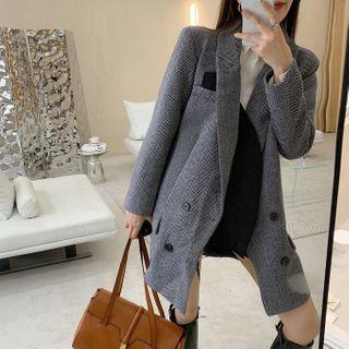 Double-breasted Mock Two-piece Long Blazer