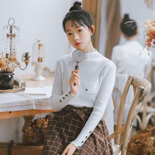 Mock Turtleneck Long-sleeve Knit Top