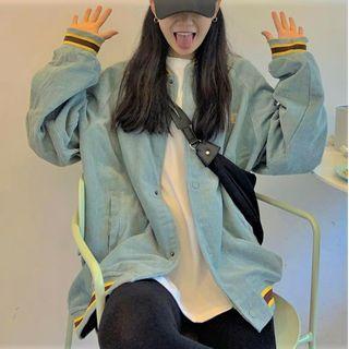 Corduroy Buttoned Jacket Mint Green - One Size