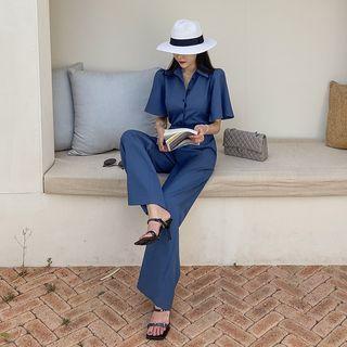 Tie-waist Shirtwaist Jumpsuit
