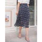 Plus Size Band-waist A-line Chiffon Floral Skirt