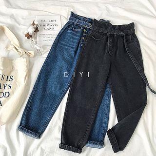 Asymmetric Single-breasted High-waist Jeans With Belt