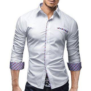 Mock Pocket Plaid Trim Shirt