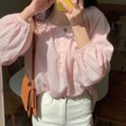Lantern-sleeve Plain Loose Fit Blouse