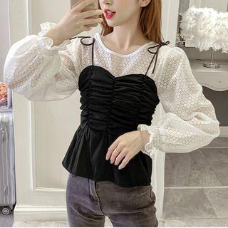 Set: Peplum Blouse + Spaghetti Strap Top